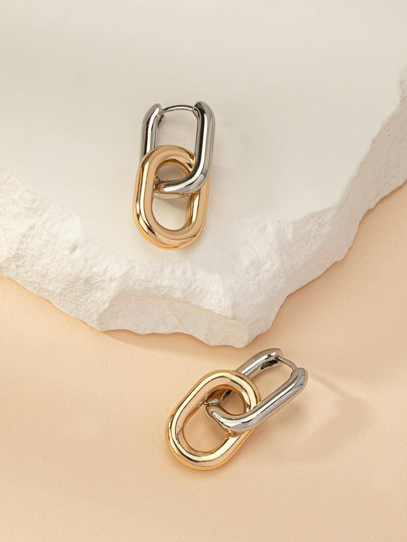 Two Tone Chunky Chain Drop Earrings