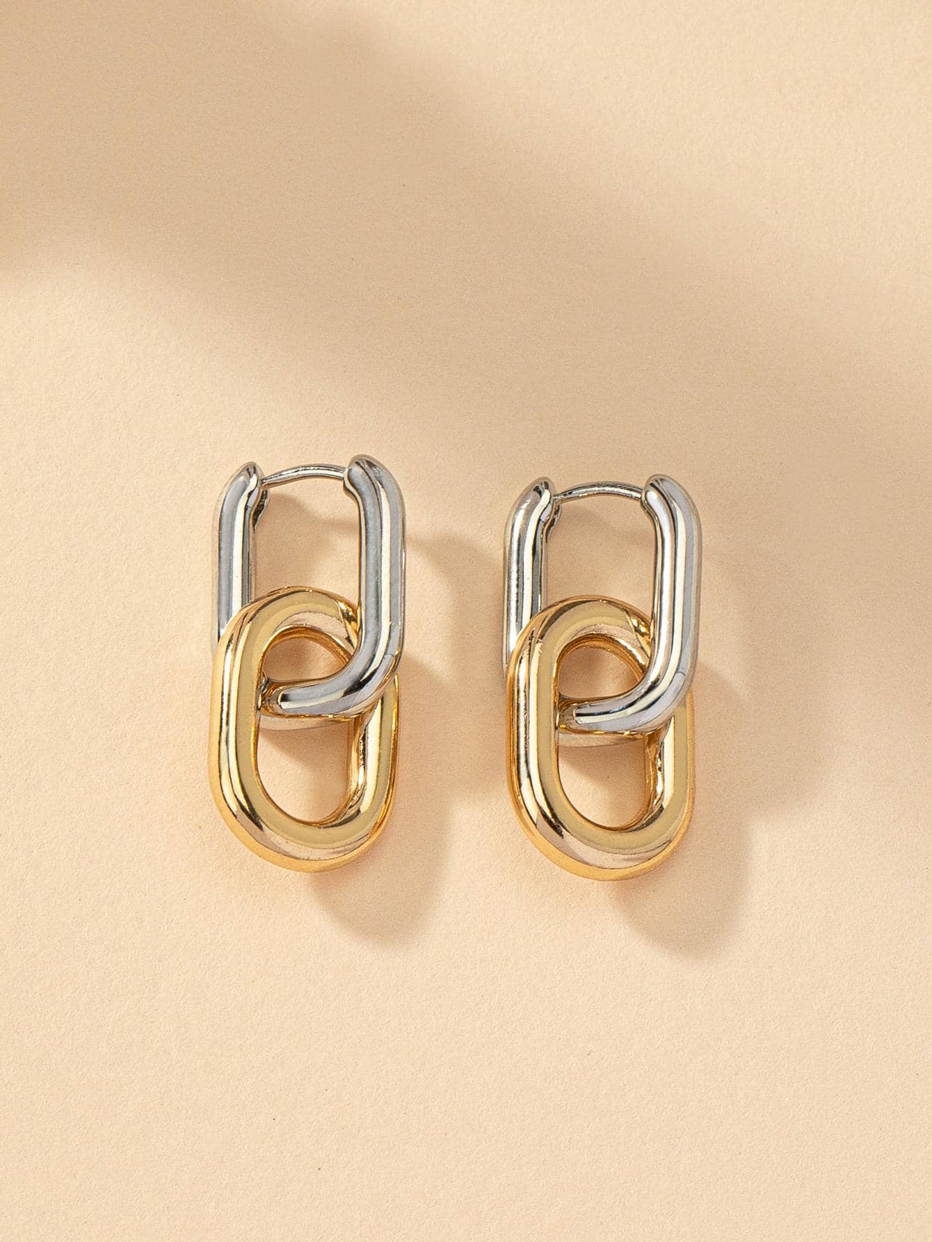 Two Tone Chunky Chain Drop Earrings