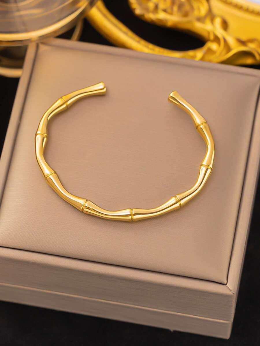 Retro Bamboo Bangle Bracelet – 18K Gold Plated