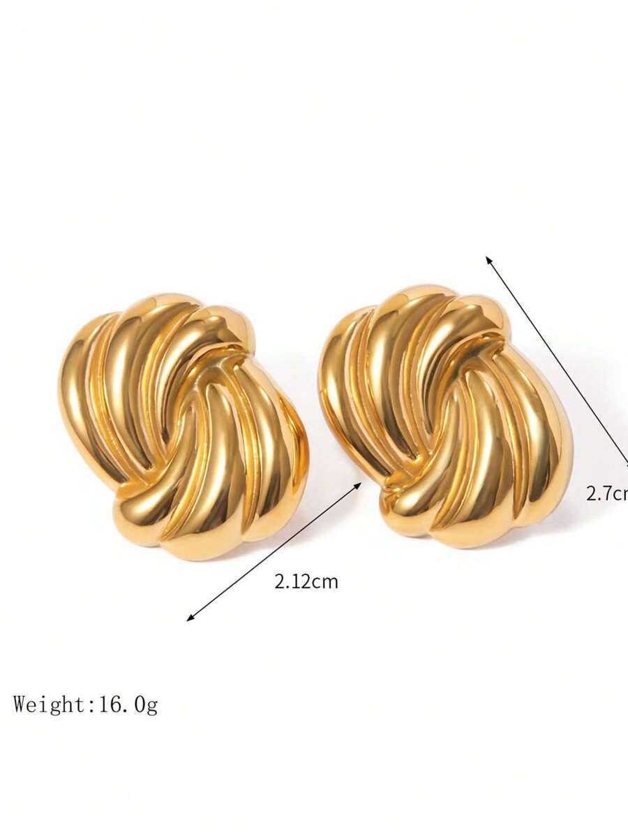 Uworld 1pc 18K Gold Plated Stainless Steel Wave Pattern Stud Earrings