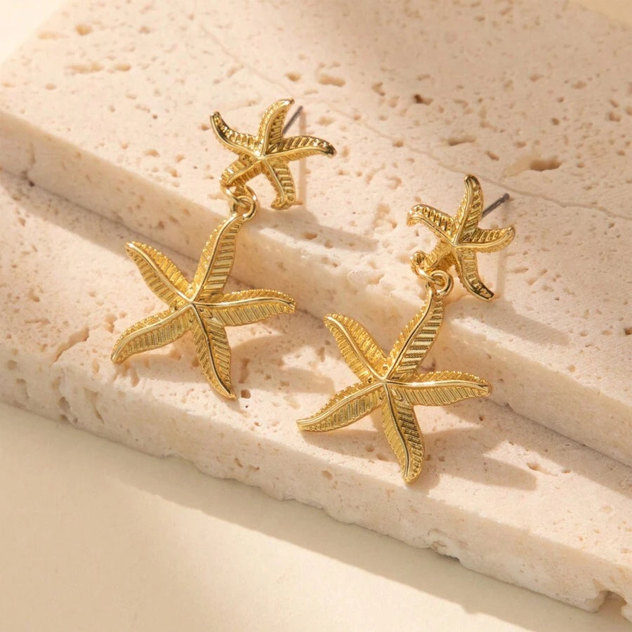 Starfish & Conch Shell Drop Earrings