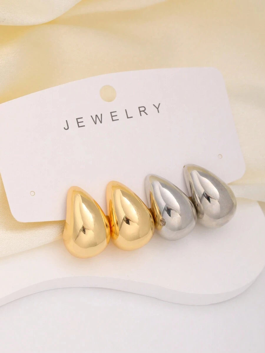 Sculpted Elegance: 2 Pairs Water Drop Earrings for Women