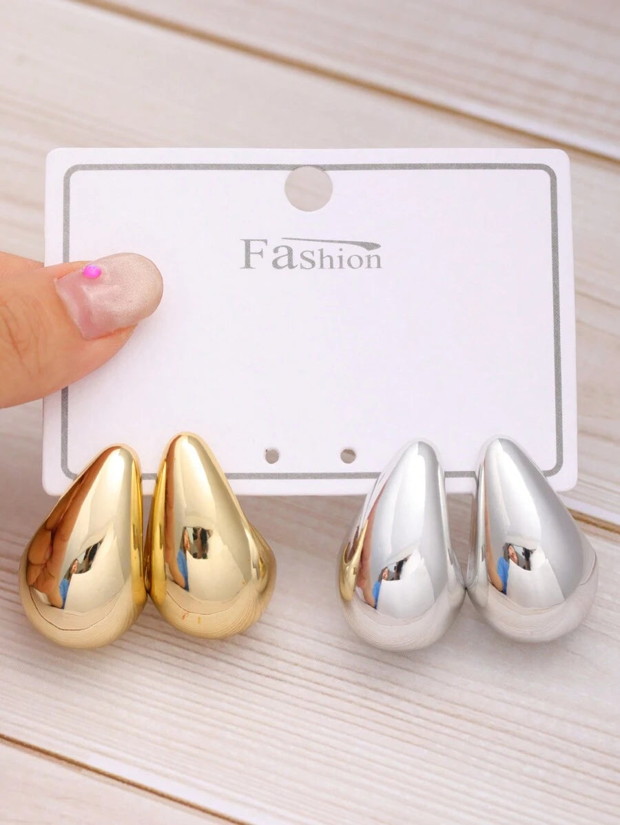 Sculpted Elegance: 2 Pairs Water Drop Earrings for Women