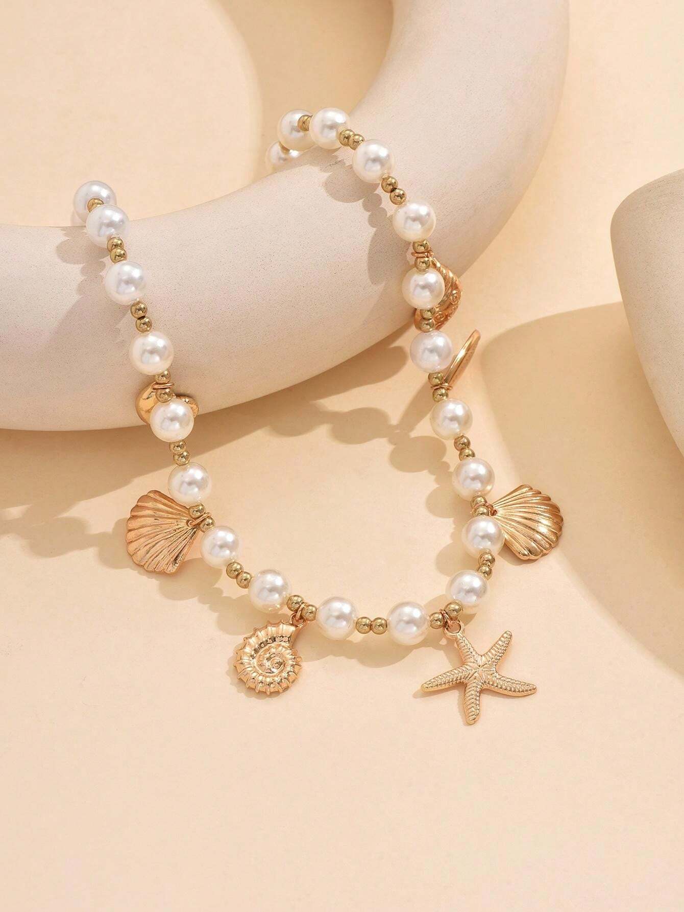 Ocean Style Faux Pearl Charm Necklace