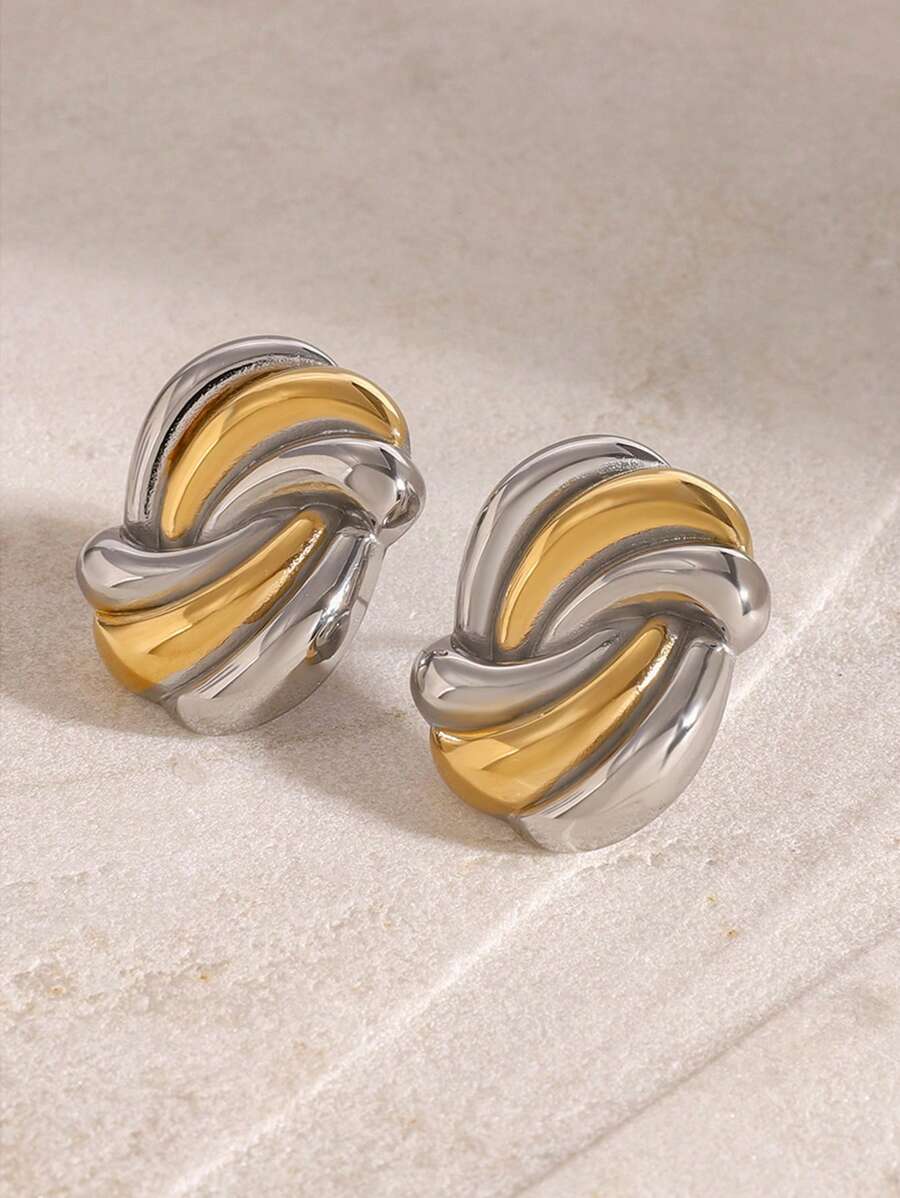 Uworld 1pc 18K Gold Plated Stainless Steel Wave Pattern Stud Earrings