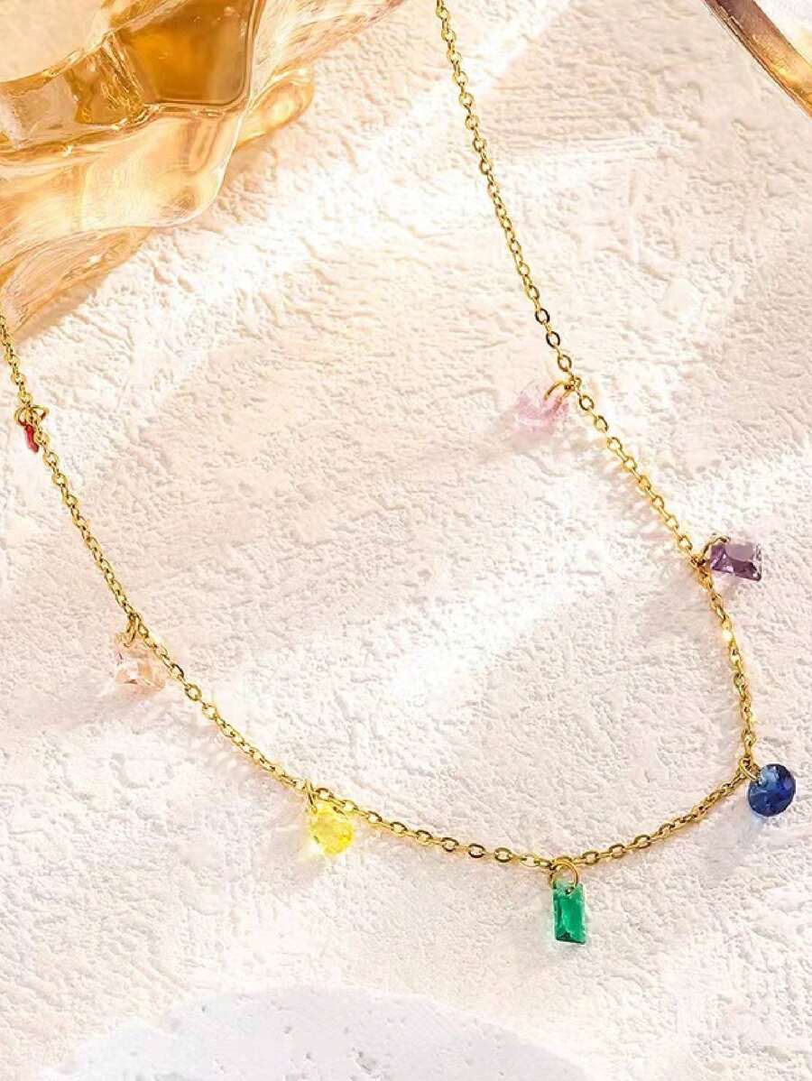 Rainbow Dream Pendant Necklace – 18K Gold Plated French Romance for Gen Z