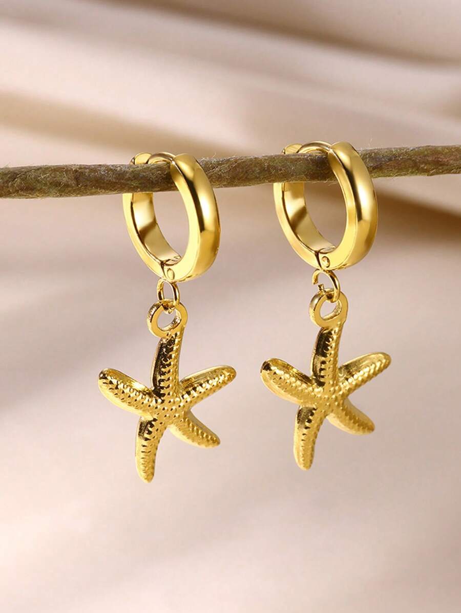 Vintage Starfish Shell Hoop Earrings
