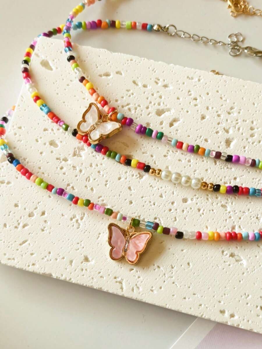 Smiley Bead Vibe Necklace – Beaded Layering with Y2K Joy