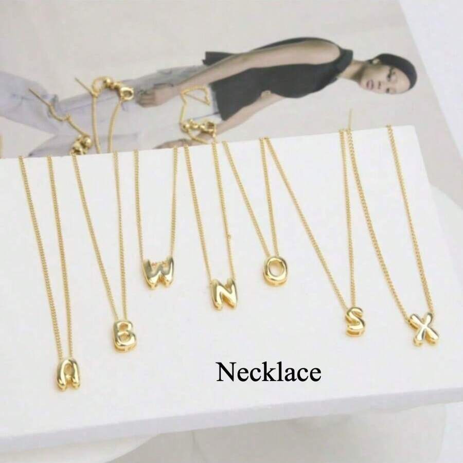 Mini Bubble Balloon Initial Letter Pendant Necklace – Personalized 18K Gold Plated Charm Jewelry for Women