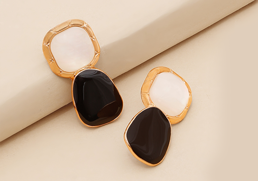 Gold Plated Black Statement Stone Drop Earring
