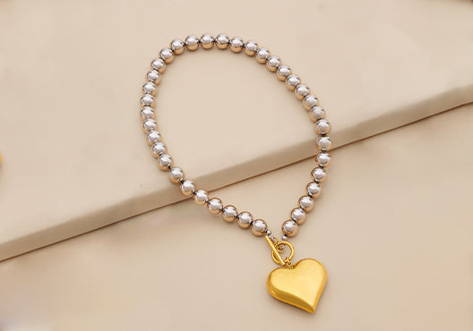 Gold Plated 2 Toned Big Heart Statement Necklace