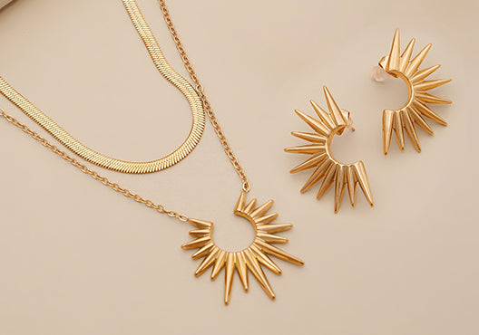 18k Gold Plated Sunset Necklace & Earrings Jewellery Set
