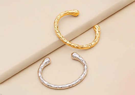 18k Gold Plated Dual Tone Hammered Cuff Bracelet Set
