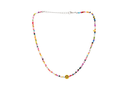 Multicolor Beaded Layering Necklace with Smiley Pendant