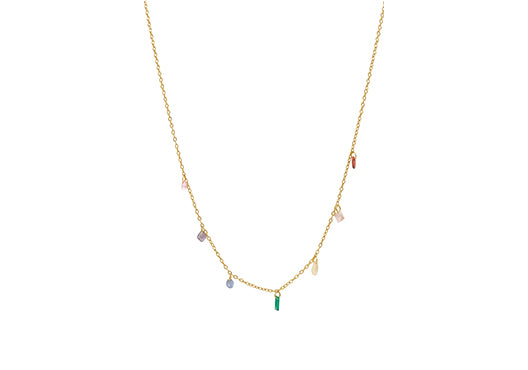 18k Gold-Plated Dainty Rainbow Rectangle Pendant Necklace