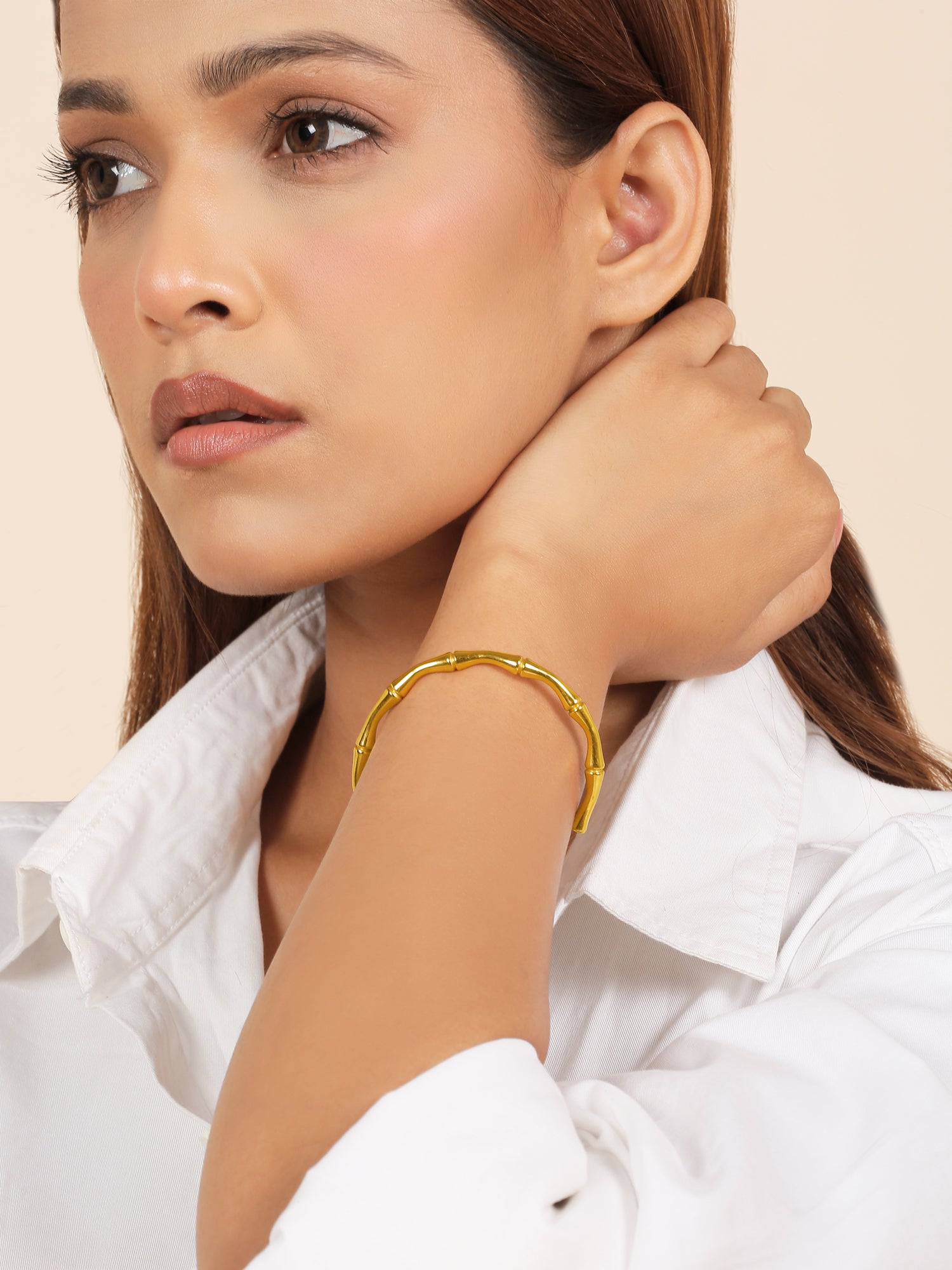 Retro Bamboo Bangle Bracelet – 18K Gold Plated