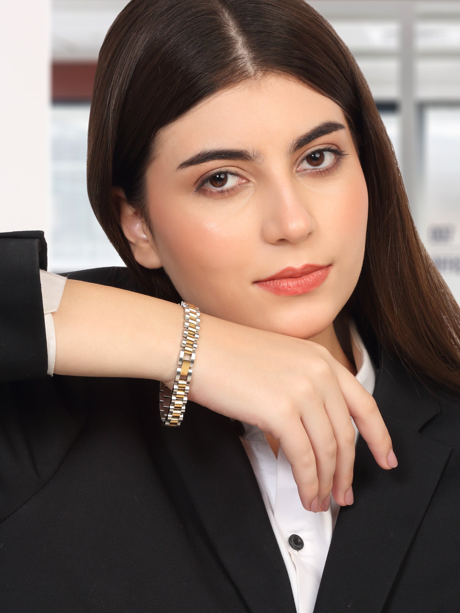 18k Gold Plated Metal Watchband Two-Toned Bracelet