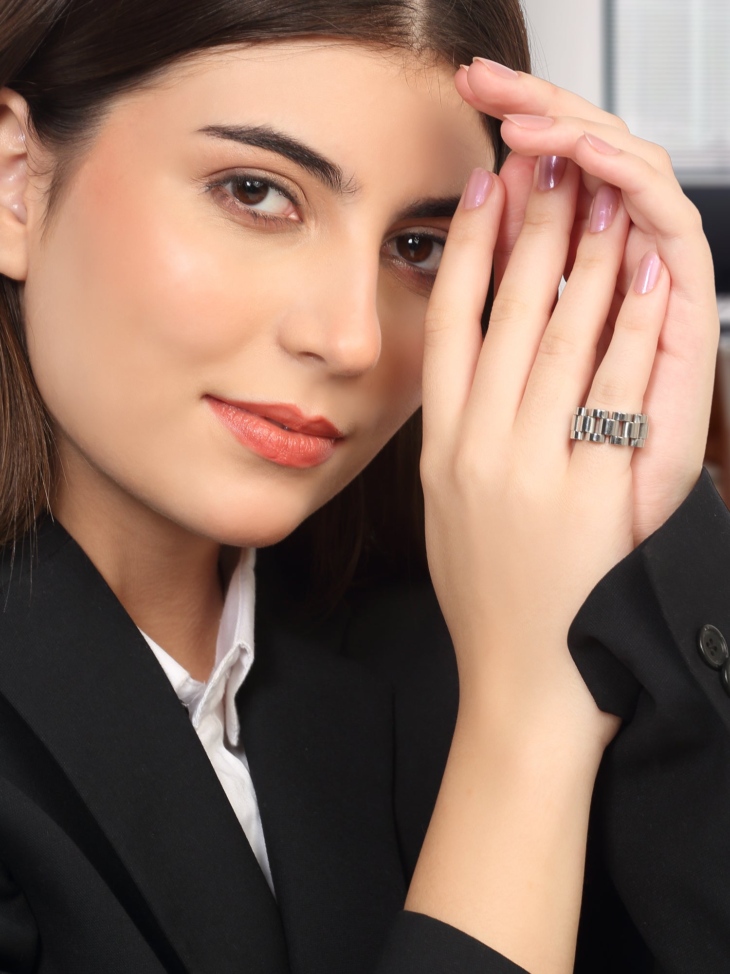 Chunky Silver Double Layered Formal Band Ring