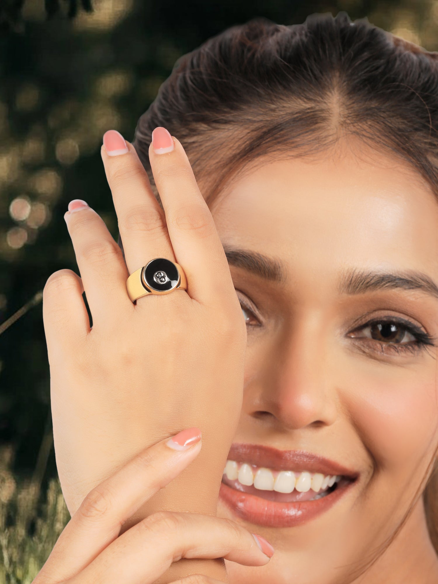 18k Gold-Plated 8 Ball Dual Tone Ring