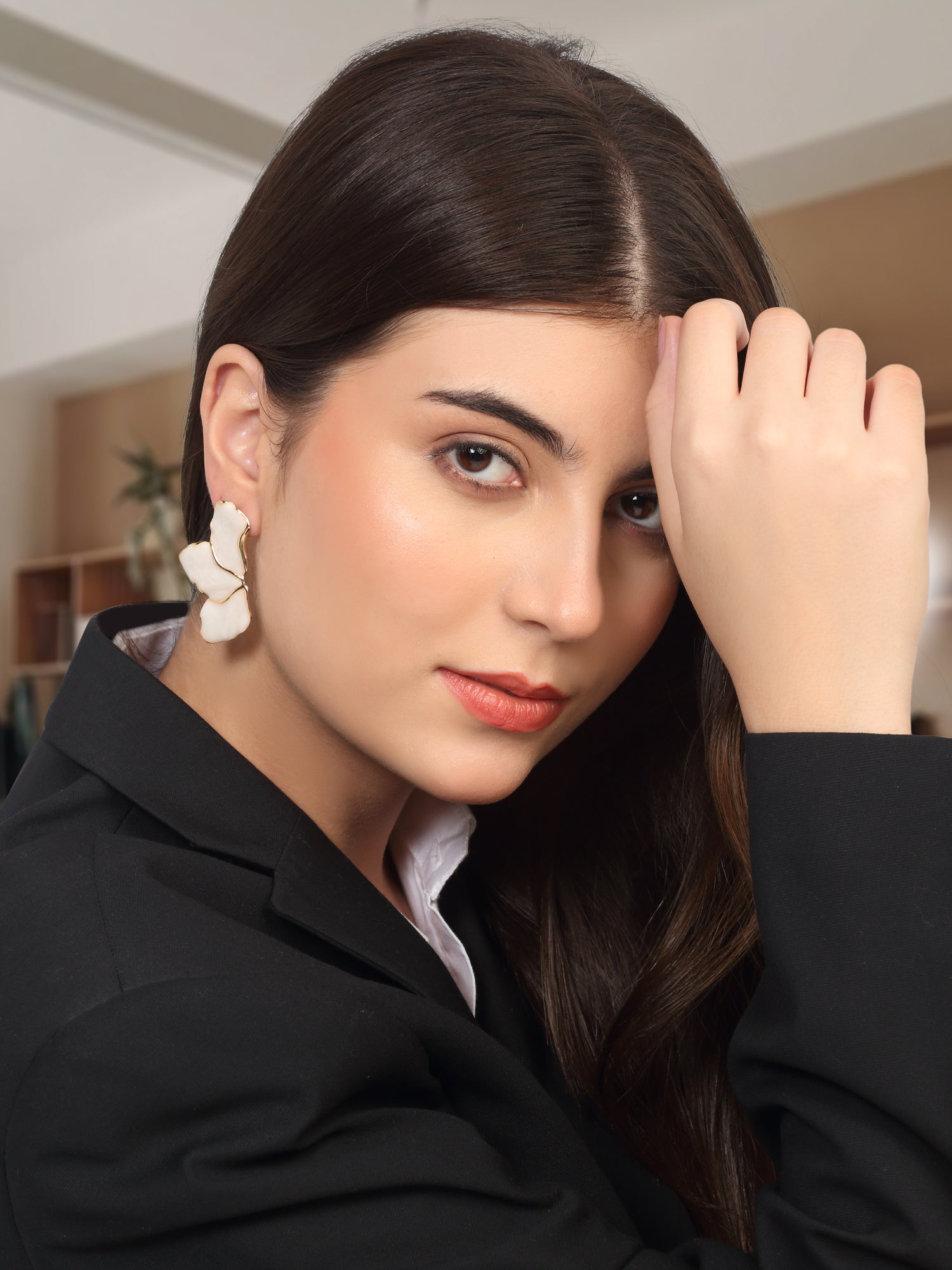 18k Gold Plated Enamel White Floral Stud Earrings