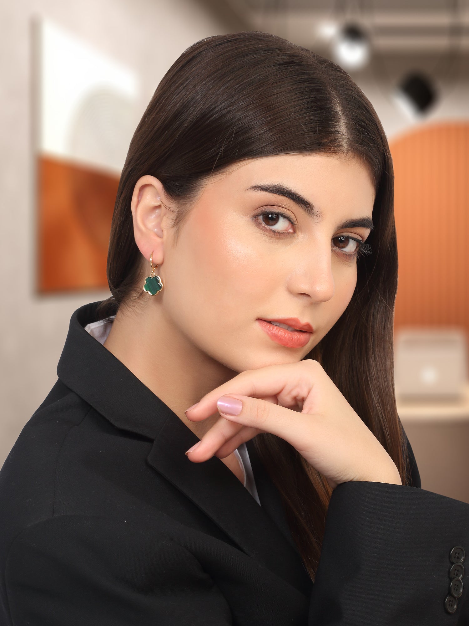 Leaf Clover Earrings – Green Enamel Danglers