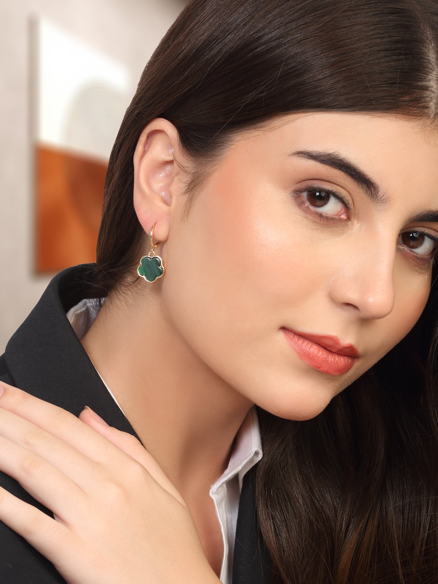Leaf Clover Earrings – Green Enamel Danglers