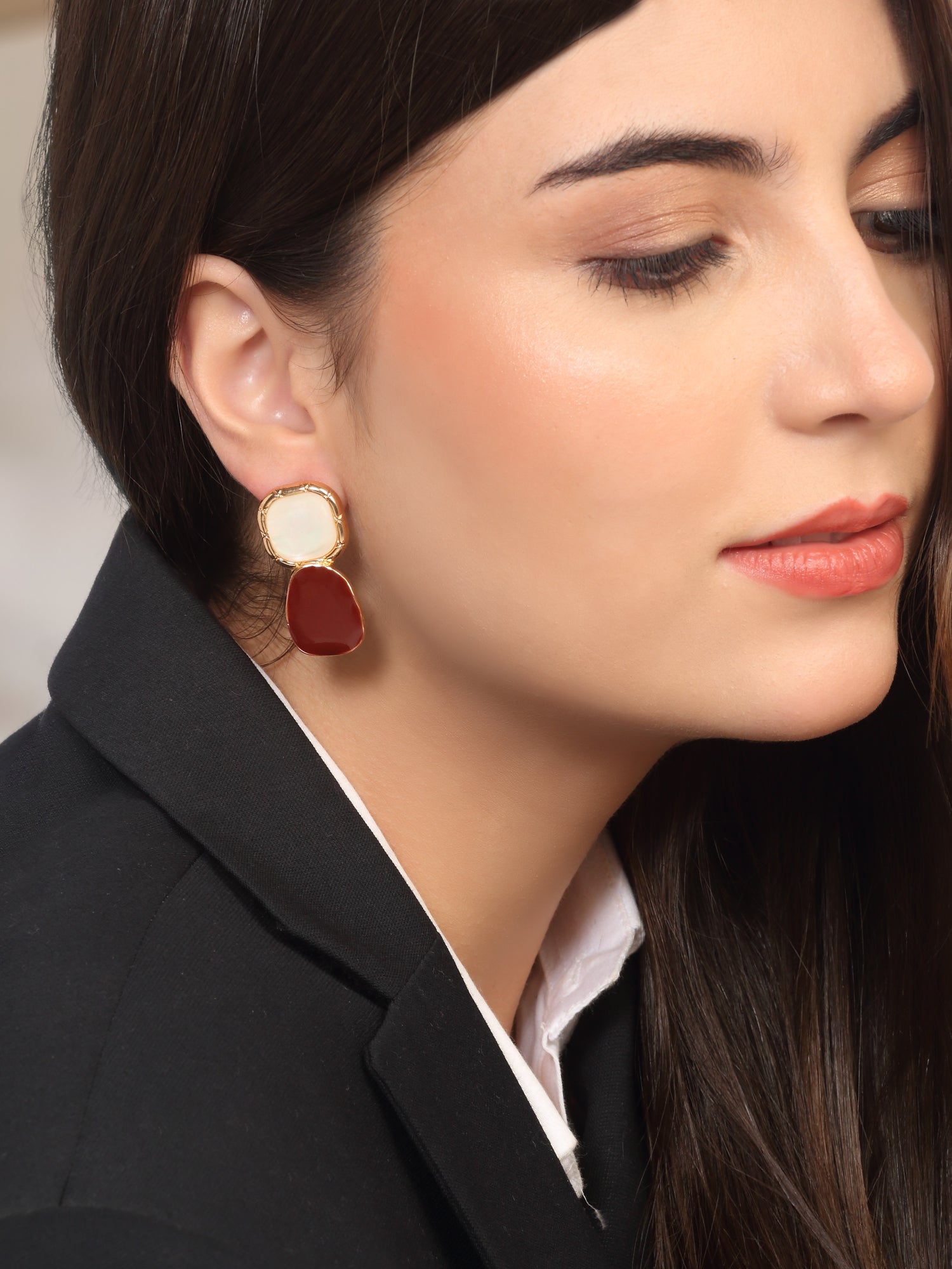 Burgundy Statement Stone Drop Earring – Gold Plated Party Wear