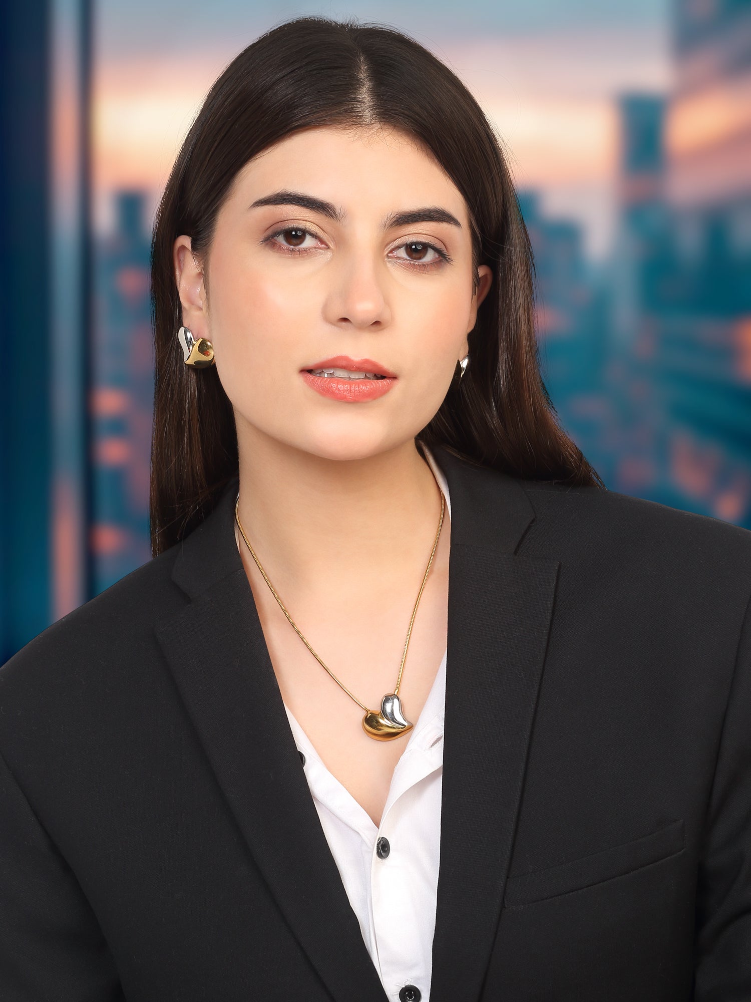 18k Gold Plated Dual Toned Heart Pendant & Earring Set
