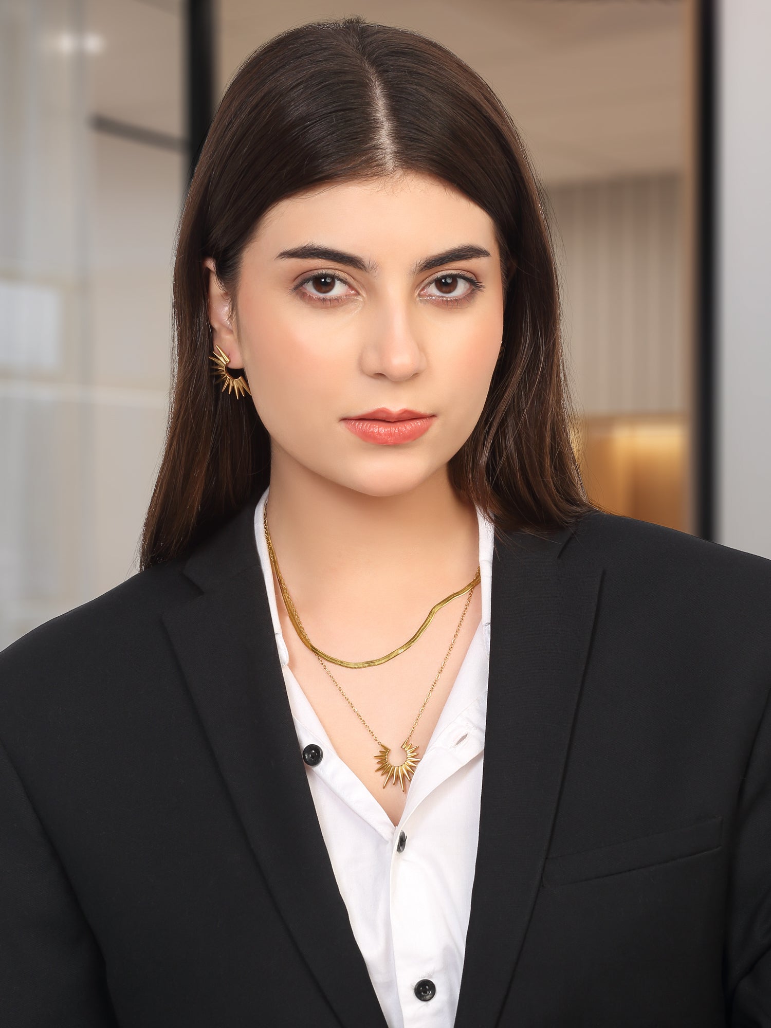 18k Gold Plated Sunset Necklace & Earrings Jewellery Set