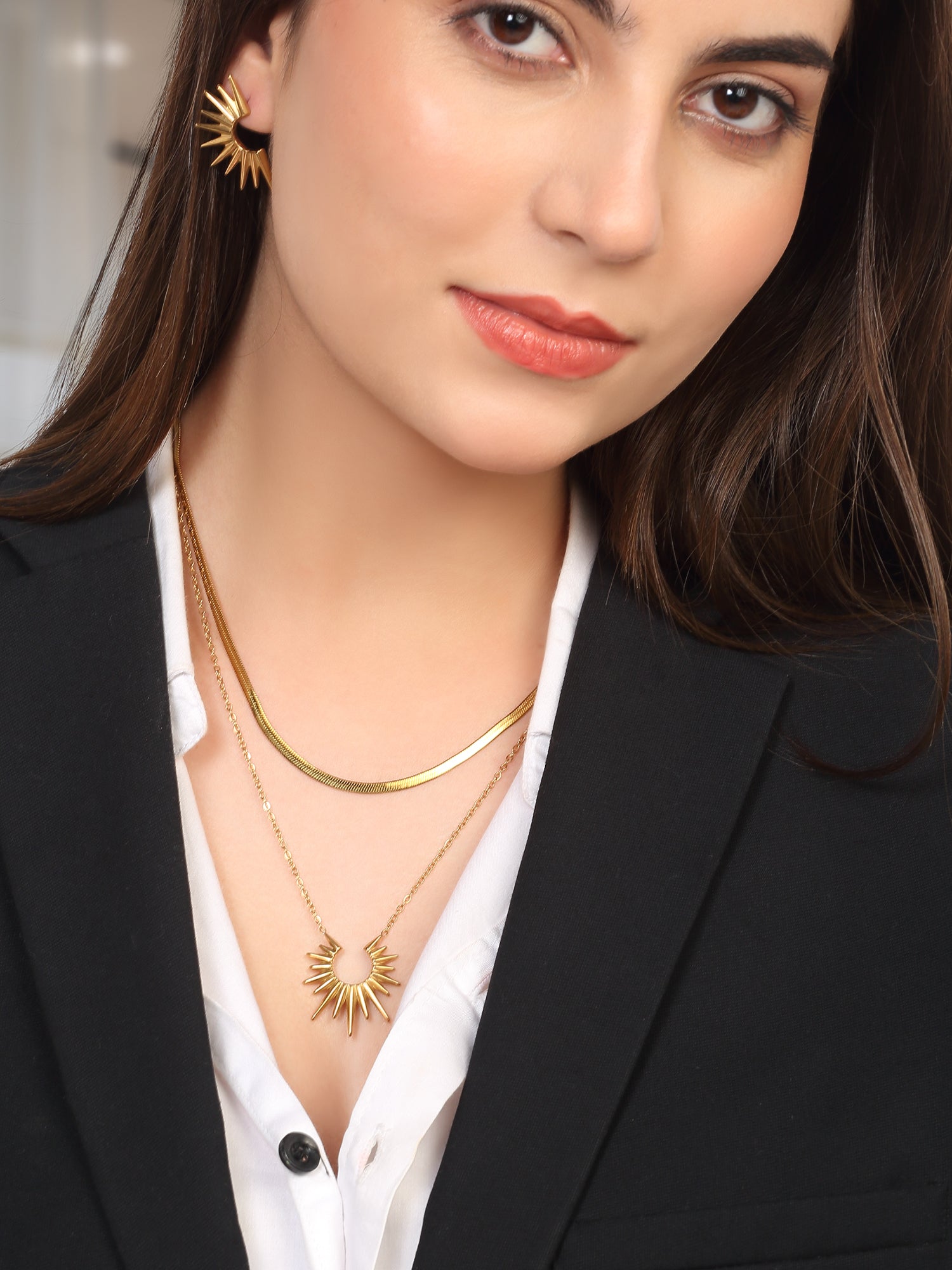 18k Gold Plated Sunset Necklace & Earrings Jewellery Set