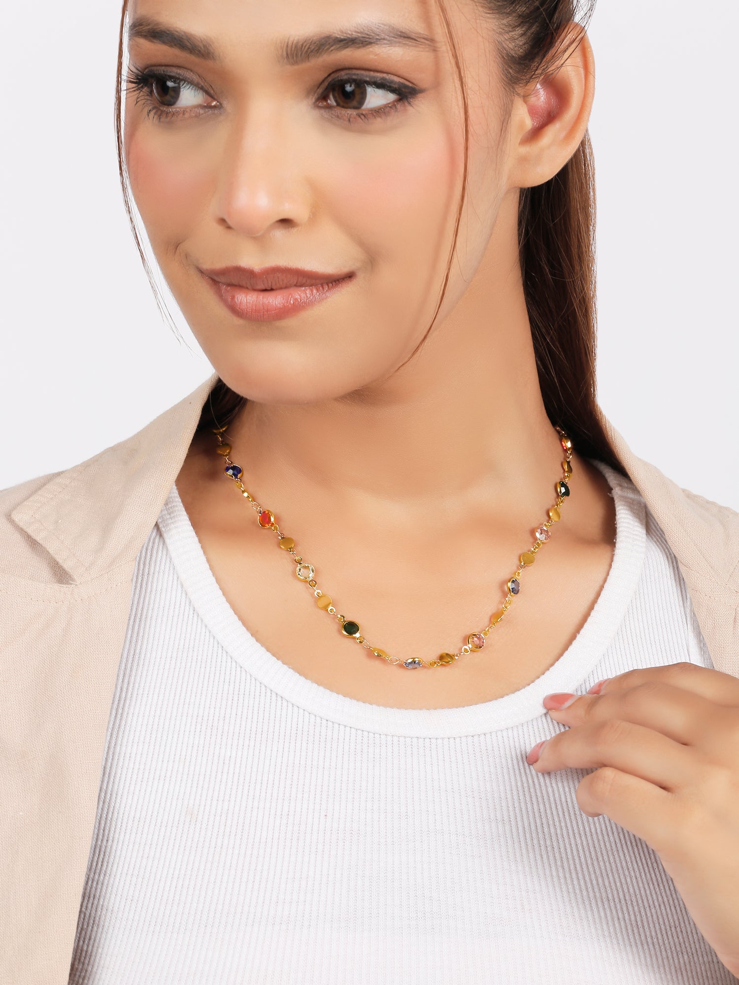 Glass Bead Party Choker Necklace – Vibrant Random Color Glam in Gold