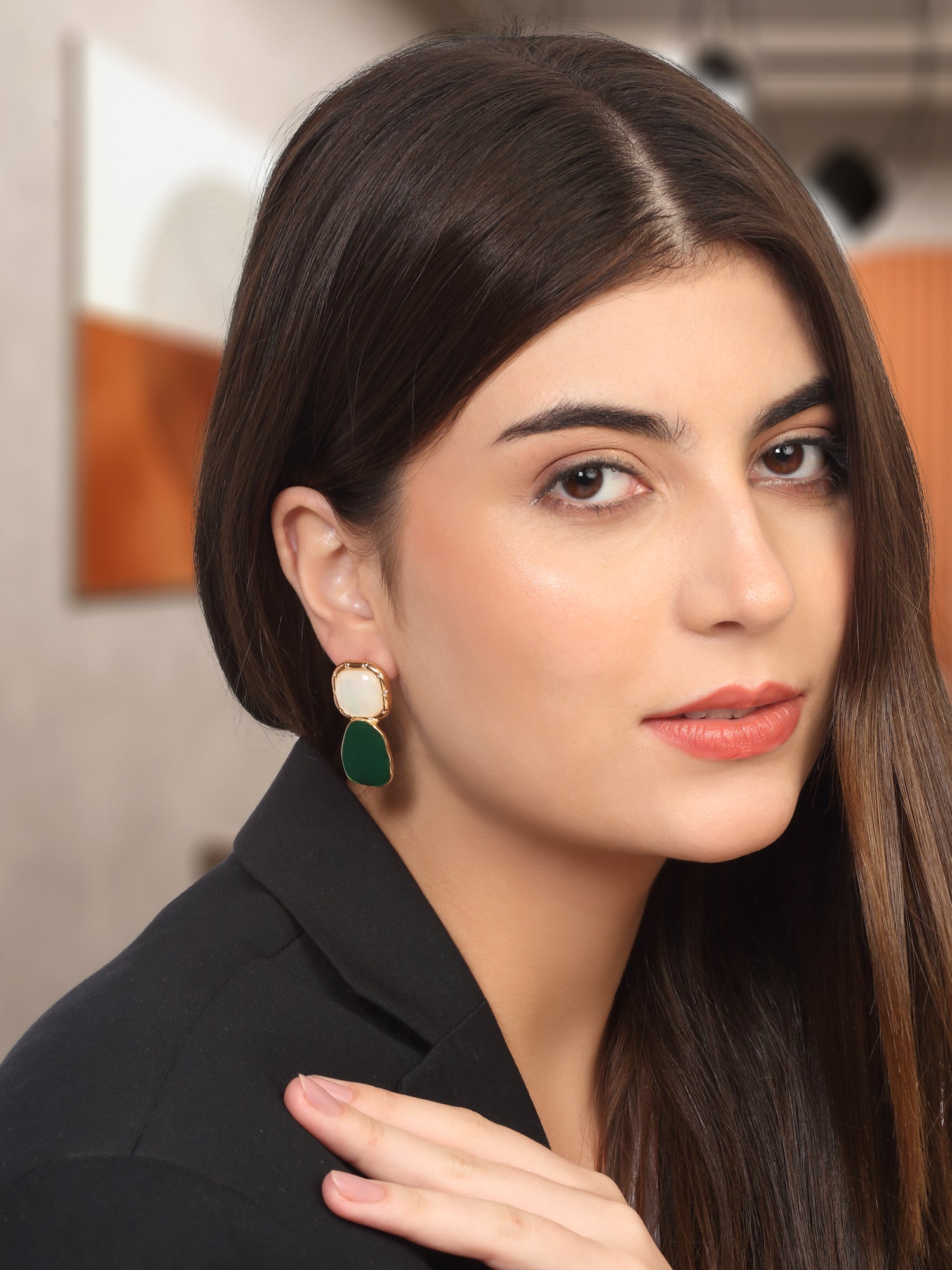 Gold Plated Green Statement Stone Drop Earring