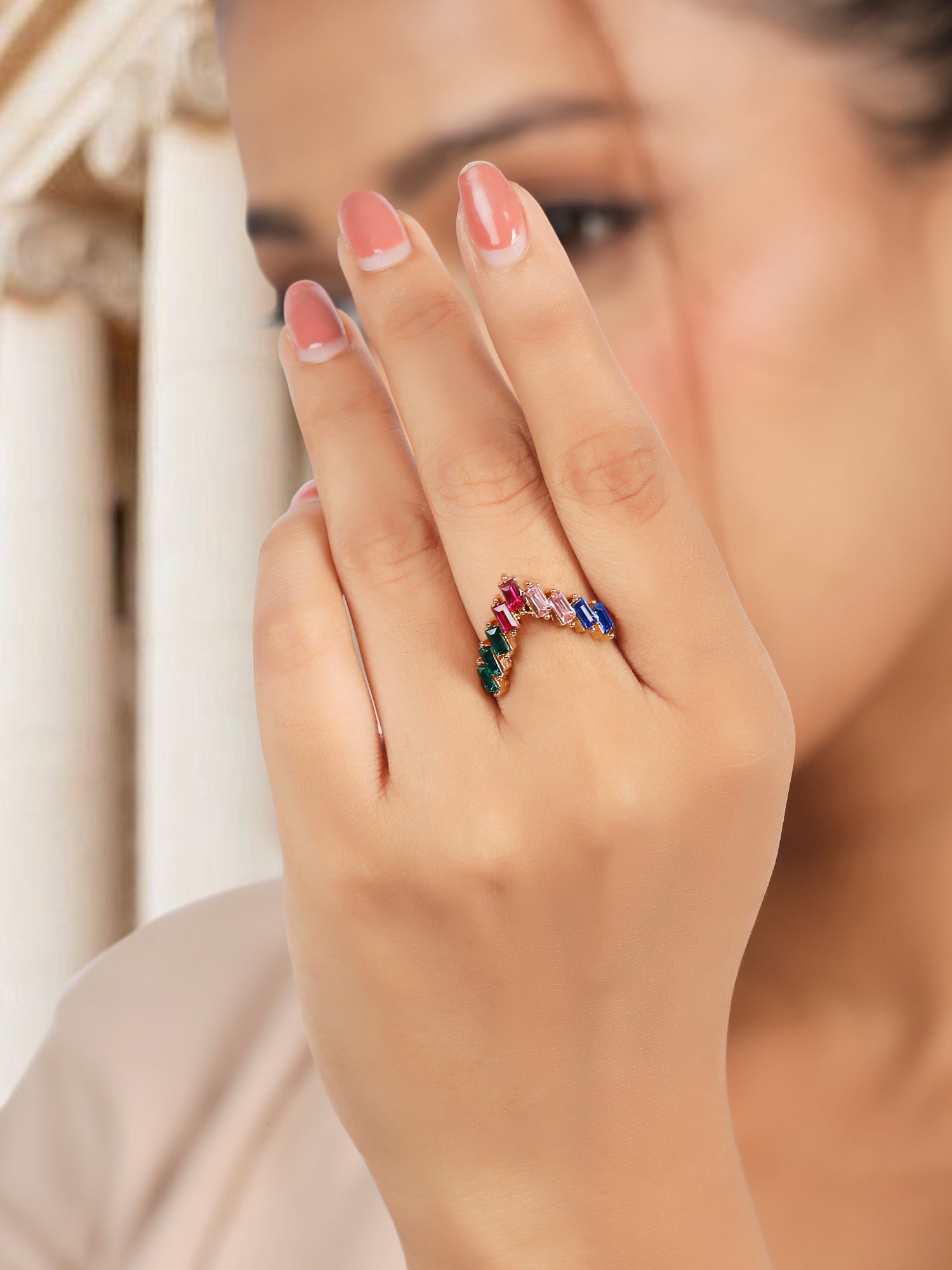 18k Gold-Plated Multicolor V Shaped Adjustable Ring