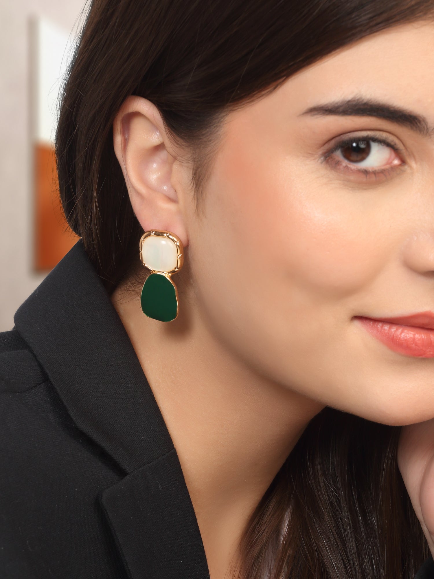 Gold Plated Green Statement Stone Drop Earring
