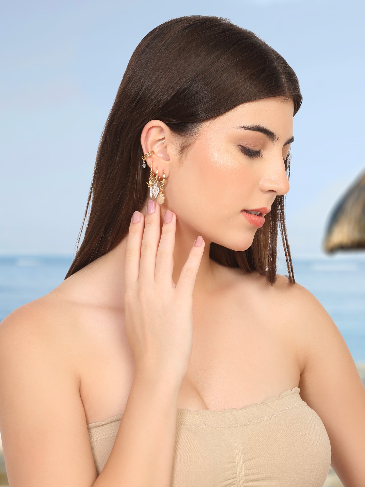 Beige color Drop Ear Ring set