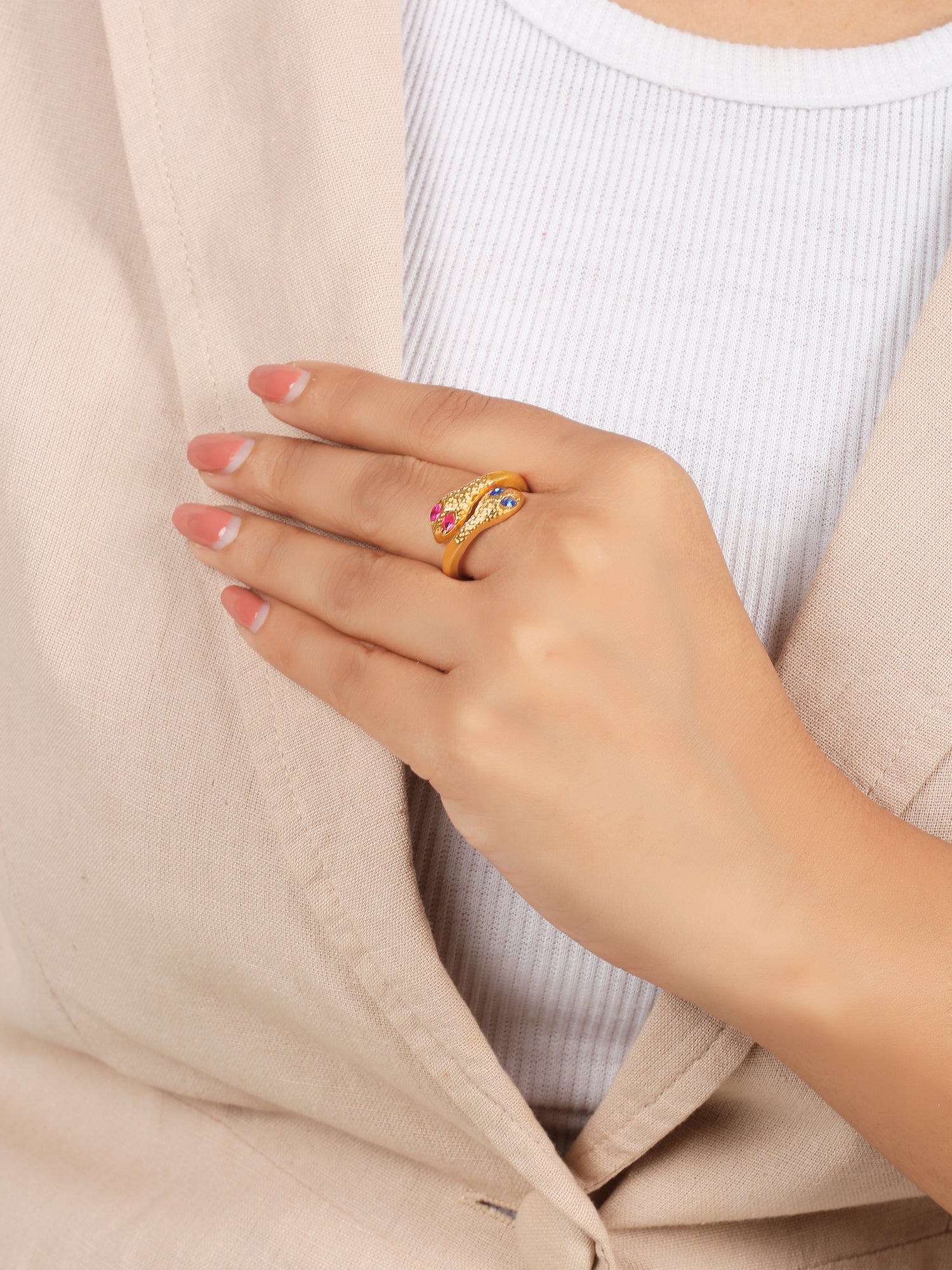 18k Gold-Plated Shiny Snake Adjustable Ring