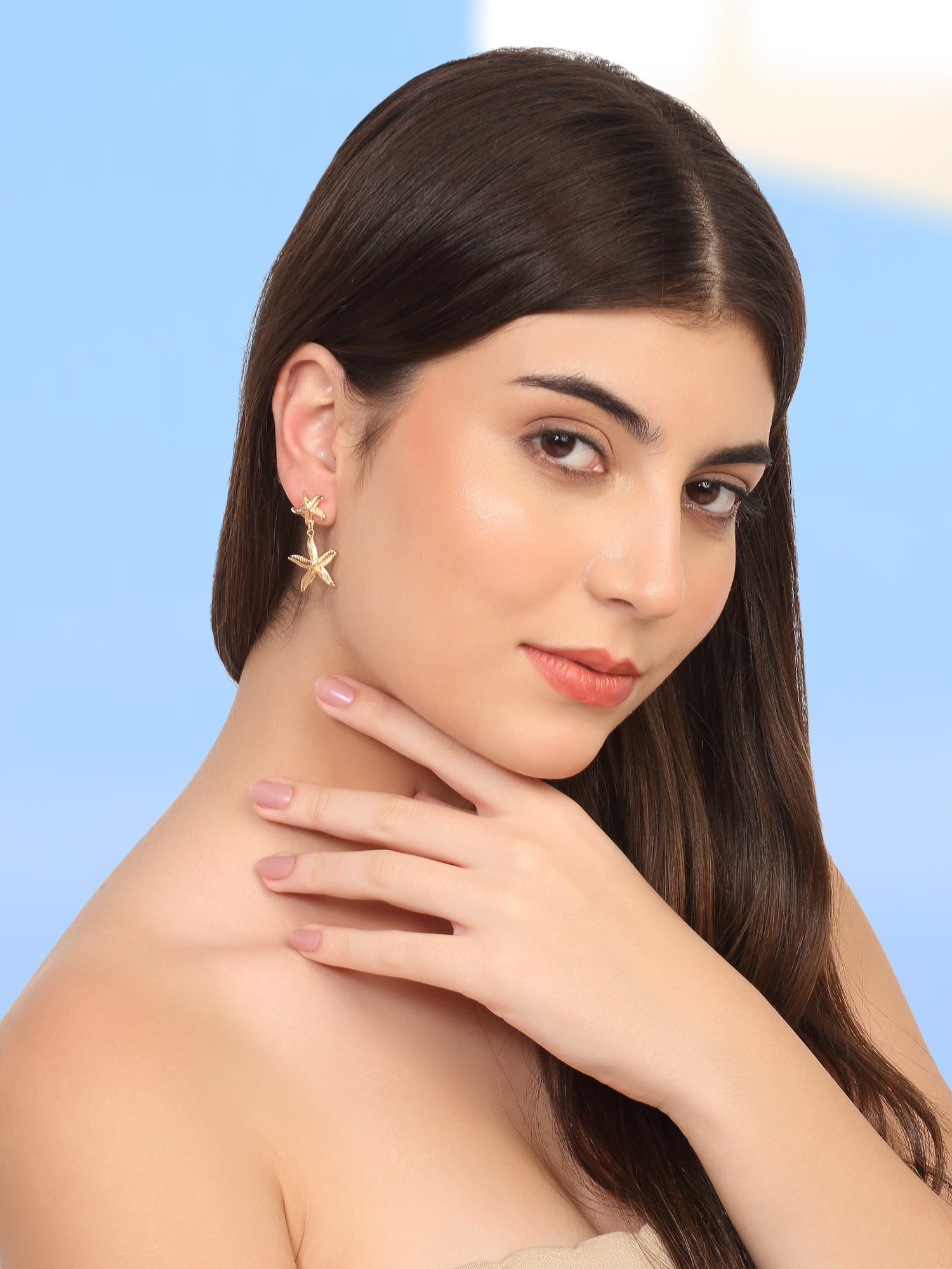18k Gold-Plated Double Starfish Drop Earrings