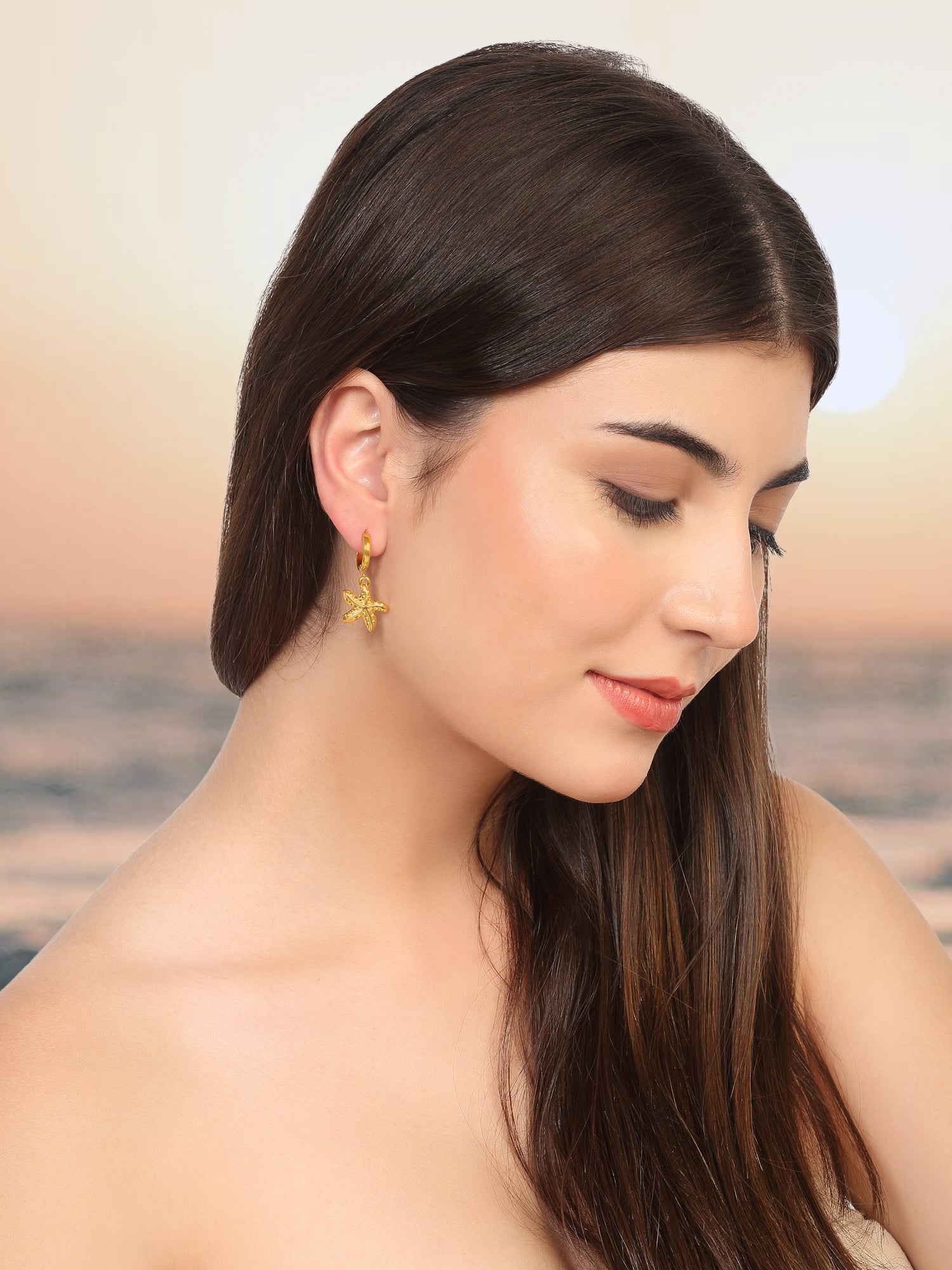 Single Star Fish Hoop Drop Earring – 18k Gold Plated