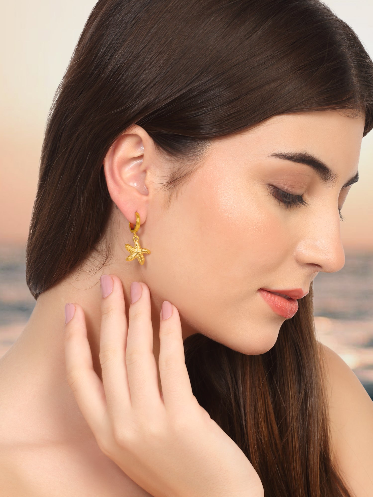 Single Star Fish Hoop Drop Earring – 18k Gold Plated