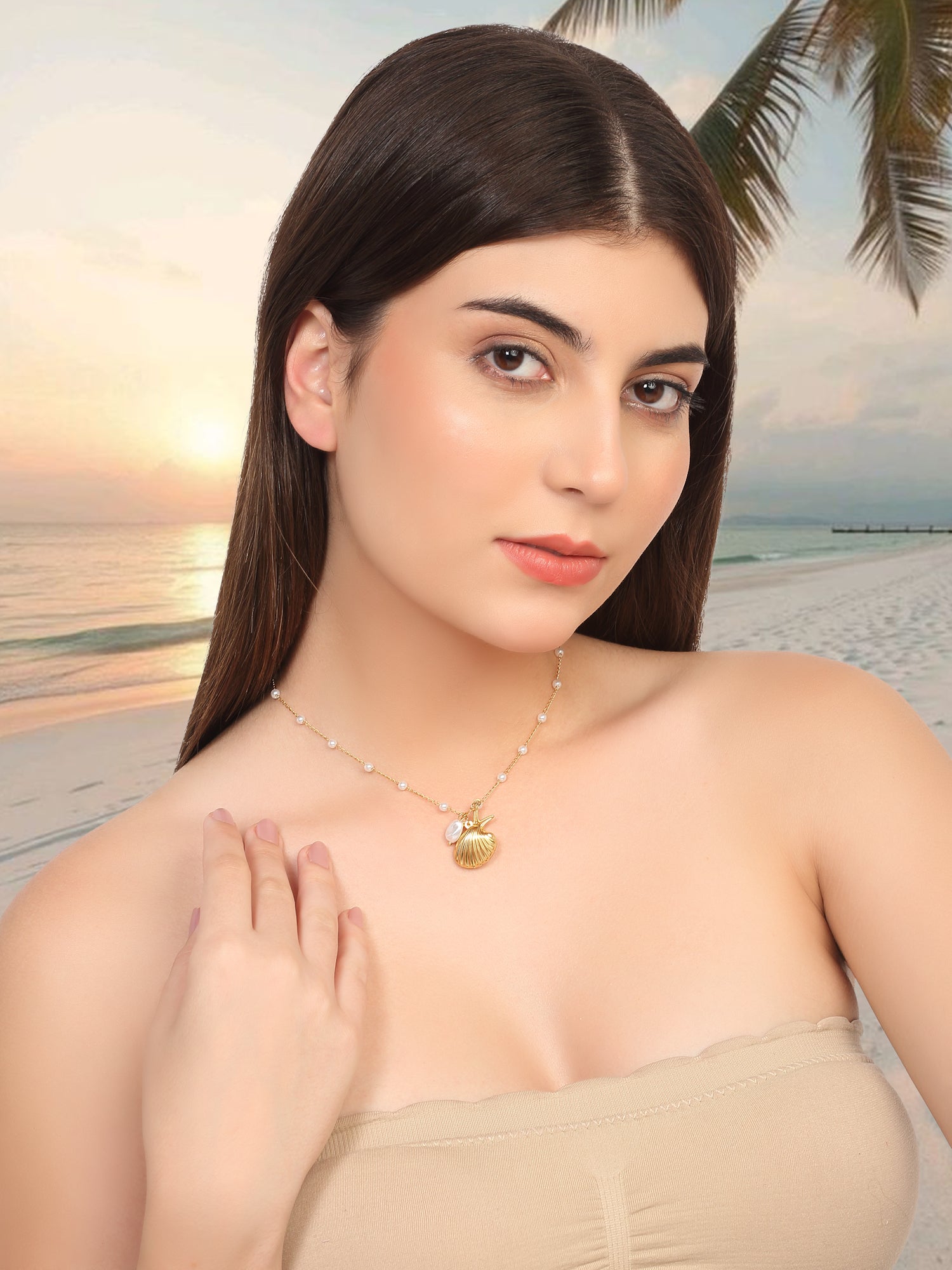 18k Gold Plated Starfish Shell Pearl Necklace for Women