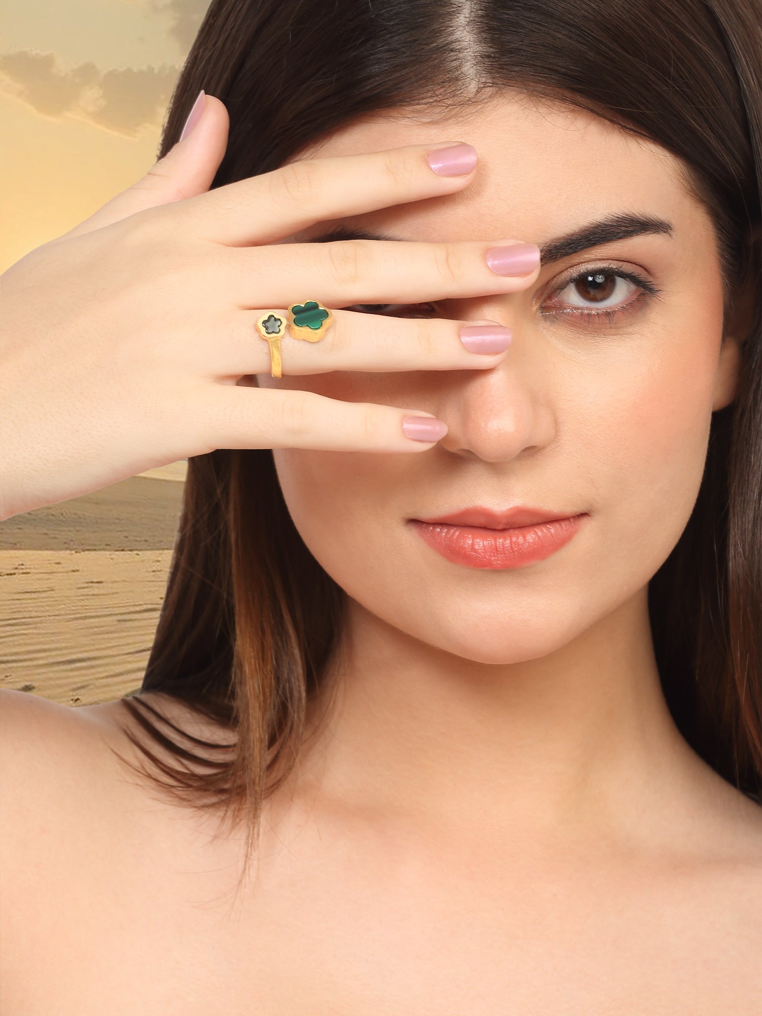 Coloured Stone Golden Open Ring