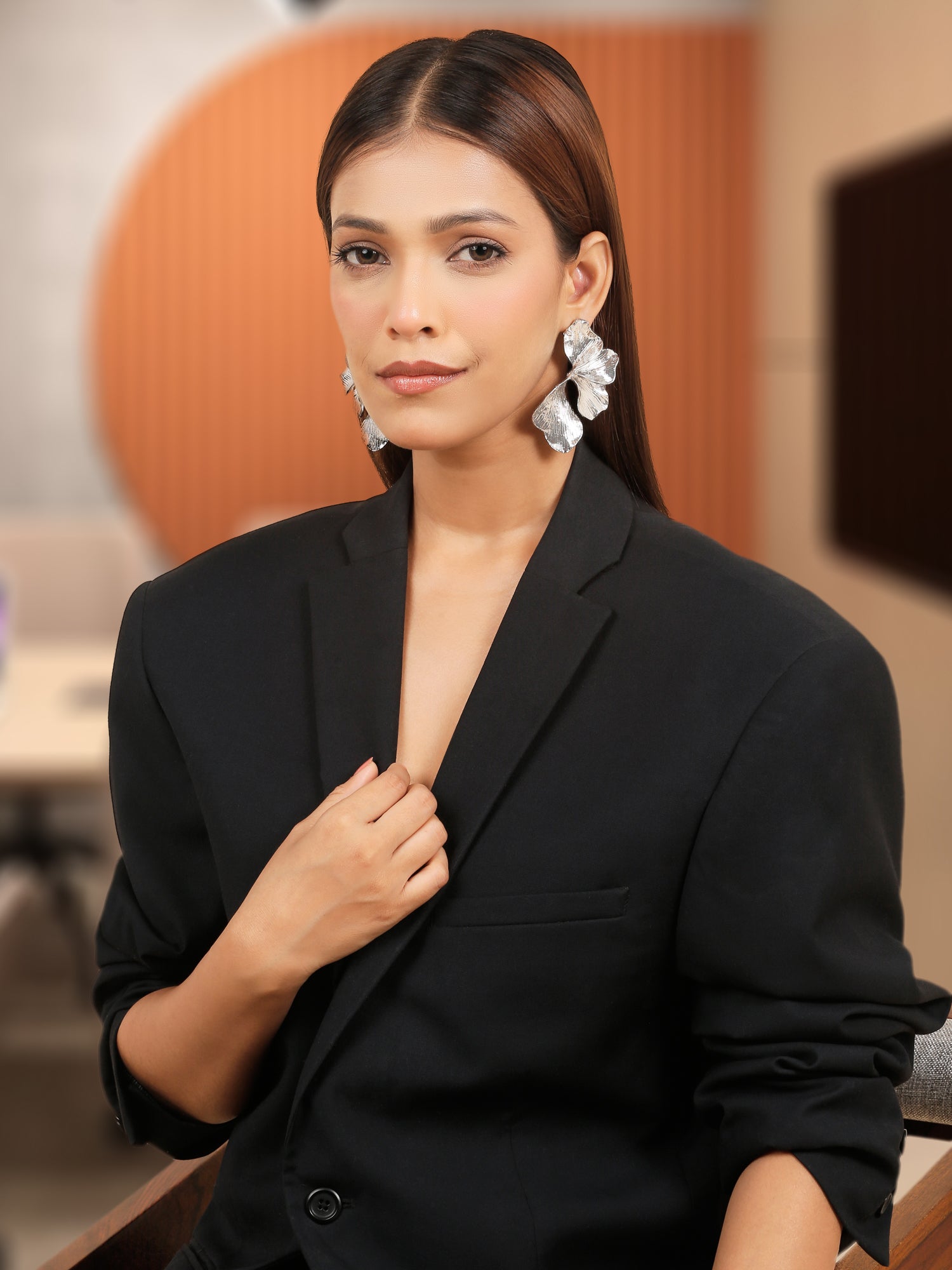 Chunky Alloy Silver Petal Stud Earrings