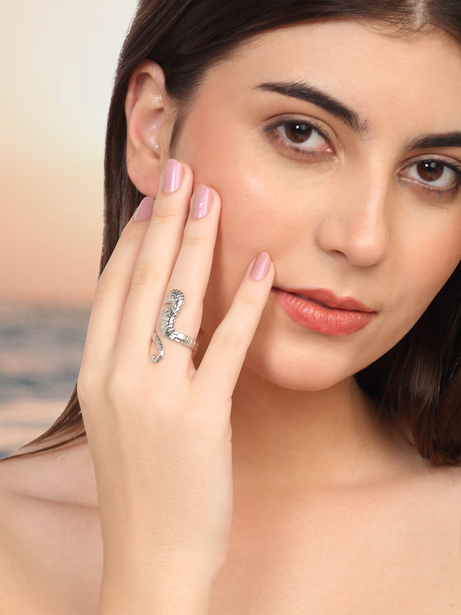Silver Seahorse Adjustable Open Ring