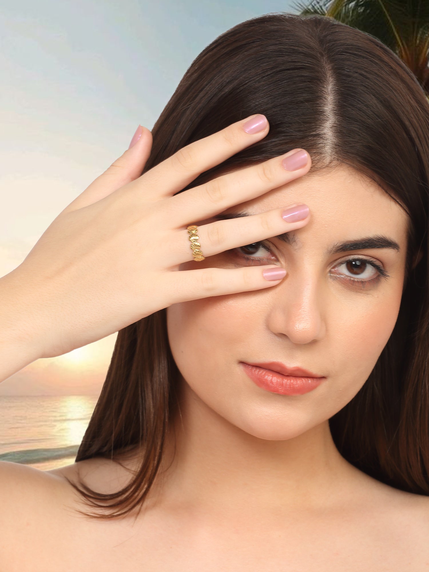 18k Gold-Plated All Around Small Shell Adjustable Ring