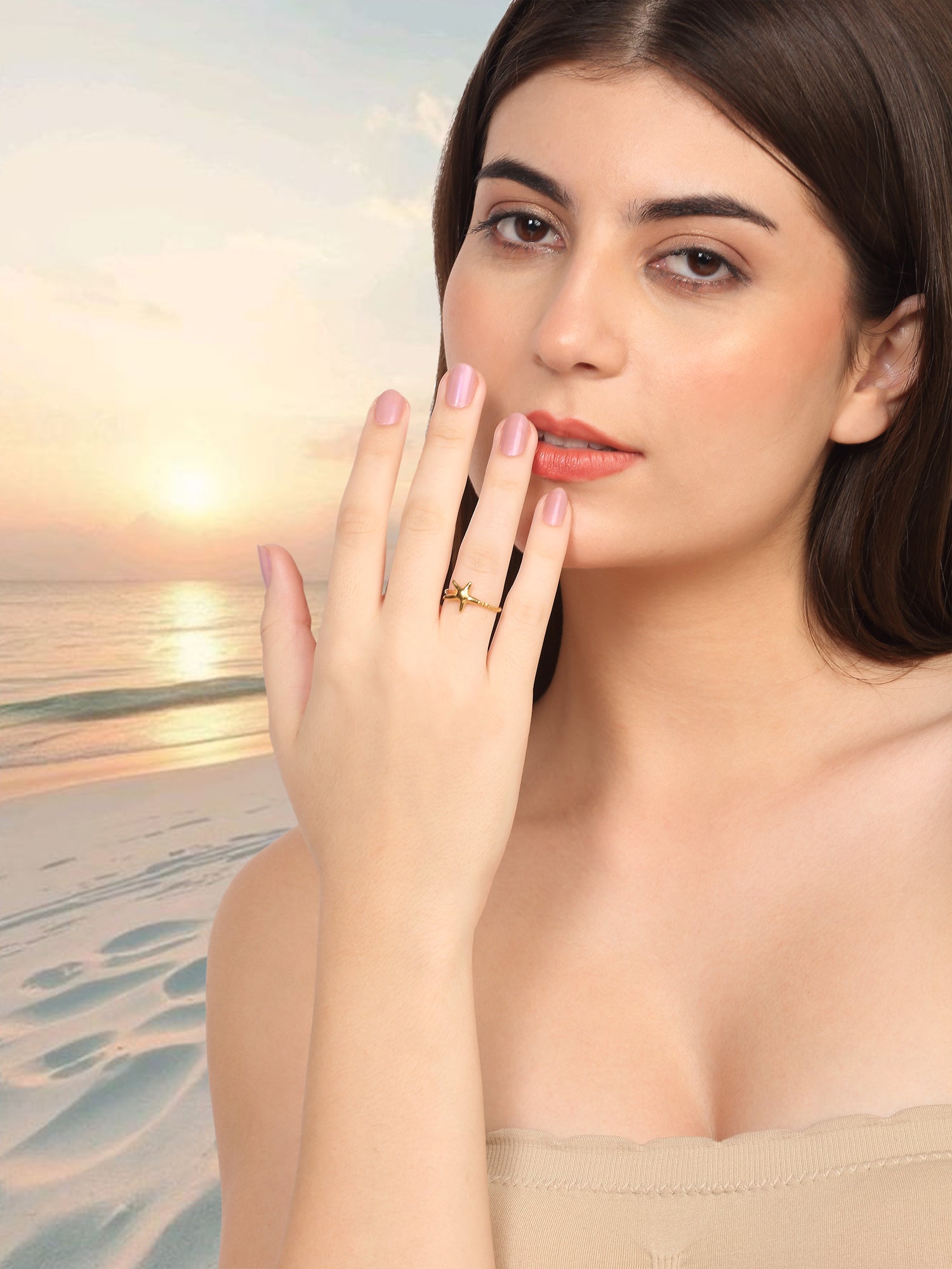 Gold-Plated Small Starfish Adjustable Ring