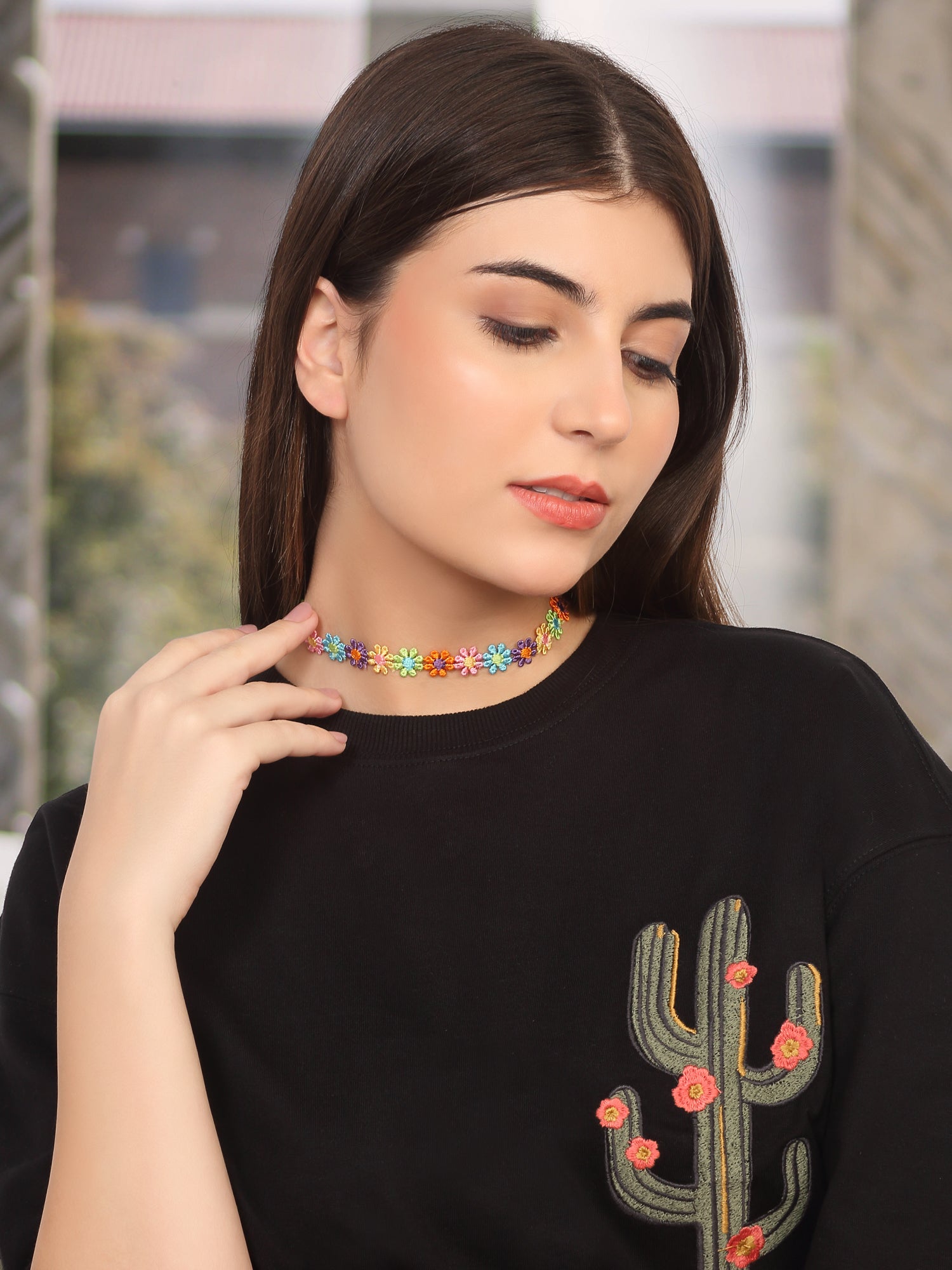 Multicolor Flower Choker Necklace
