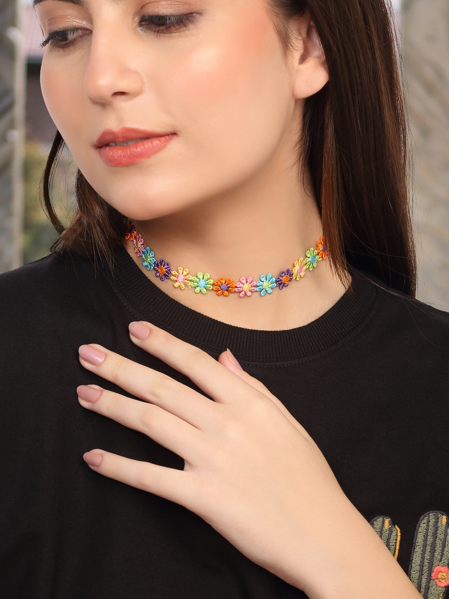Multicolor Flower Choker Necklace