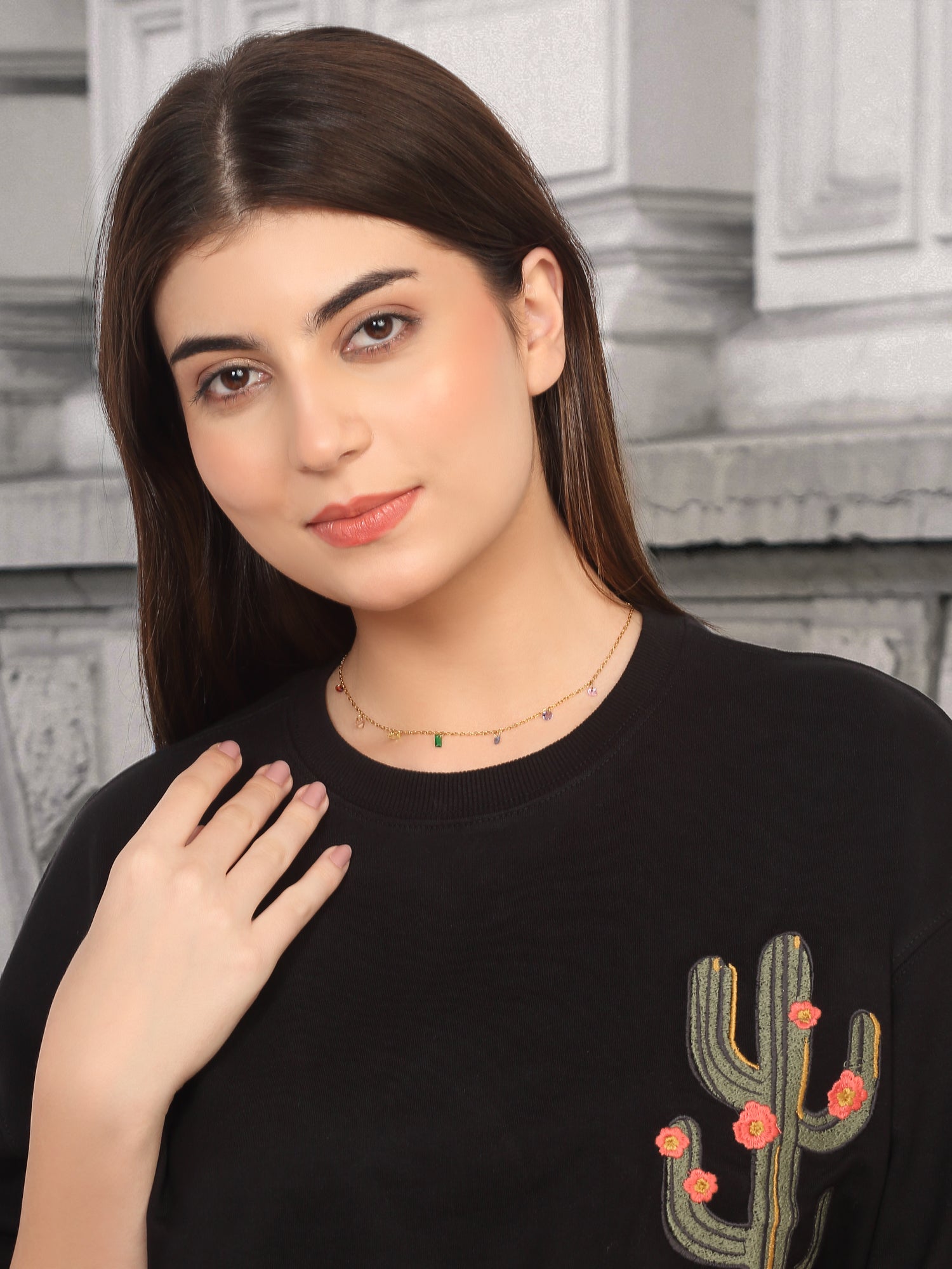 18k Gold-Plated Dainty Rainbow Rectangle Pendant Necklace