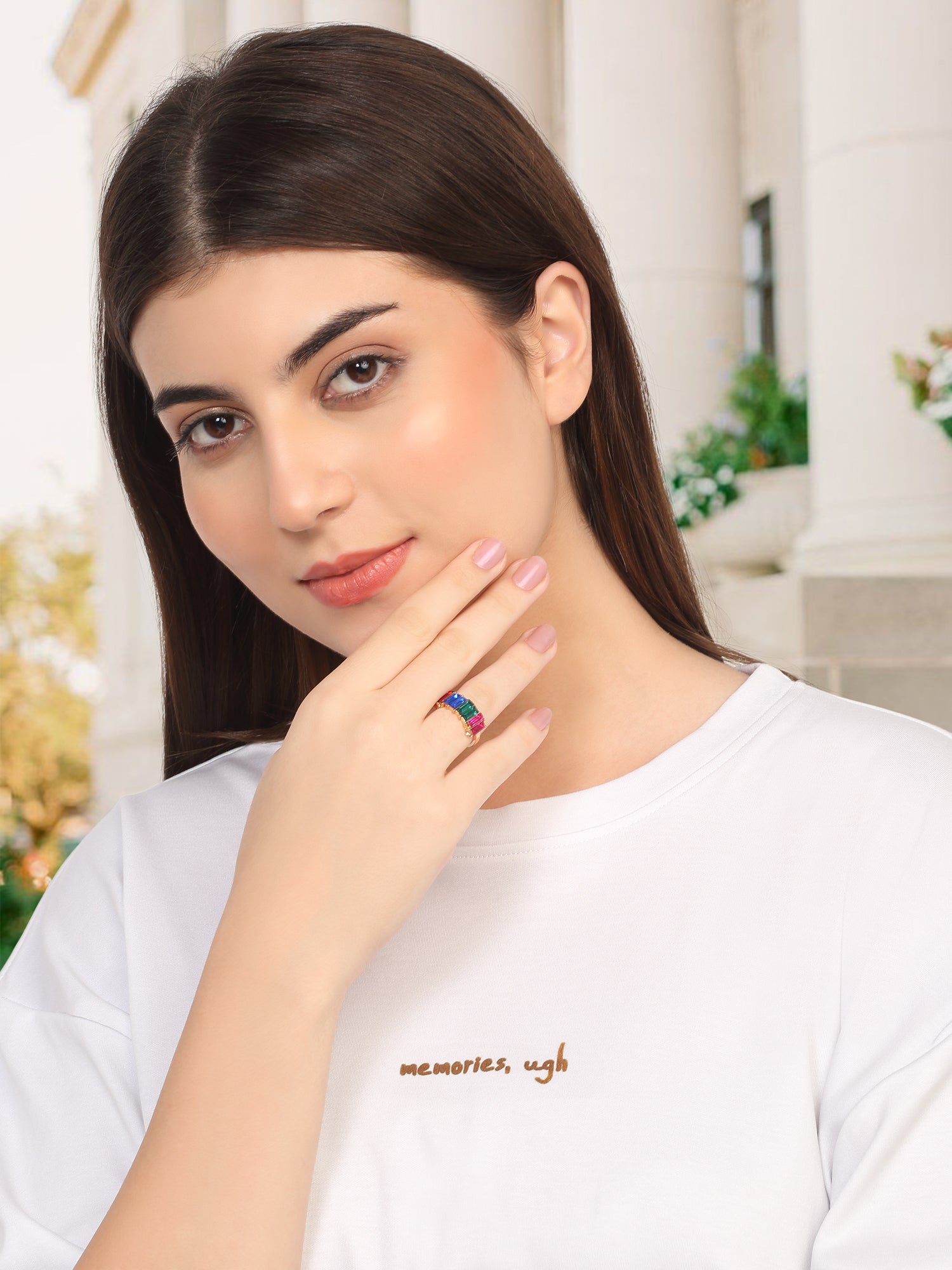 18k Gold-Plated Multicolor Rectangle In a Row Adjustable Ring