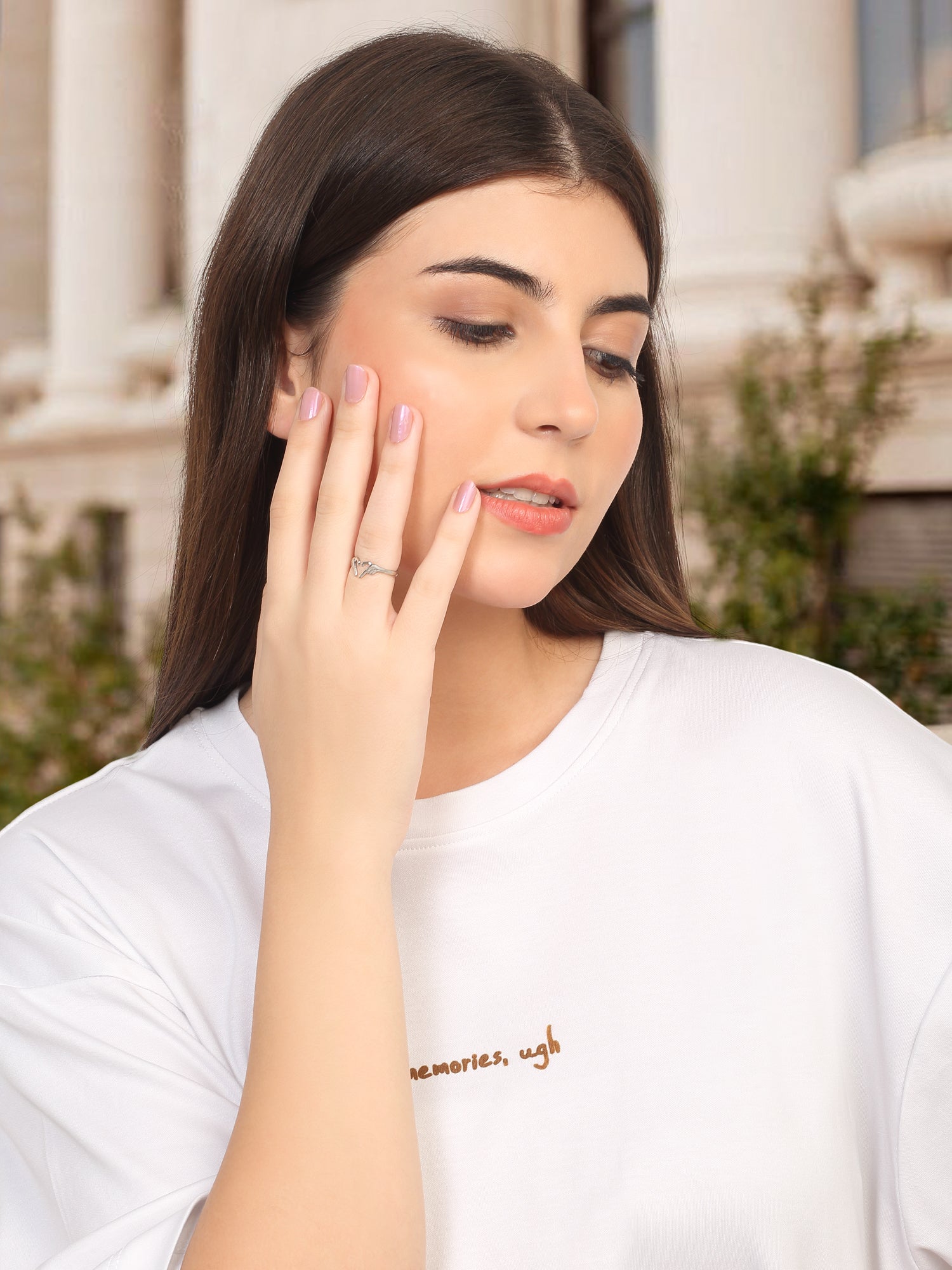 Silver Adjustable Heart Hands Ring
